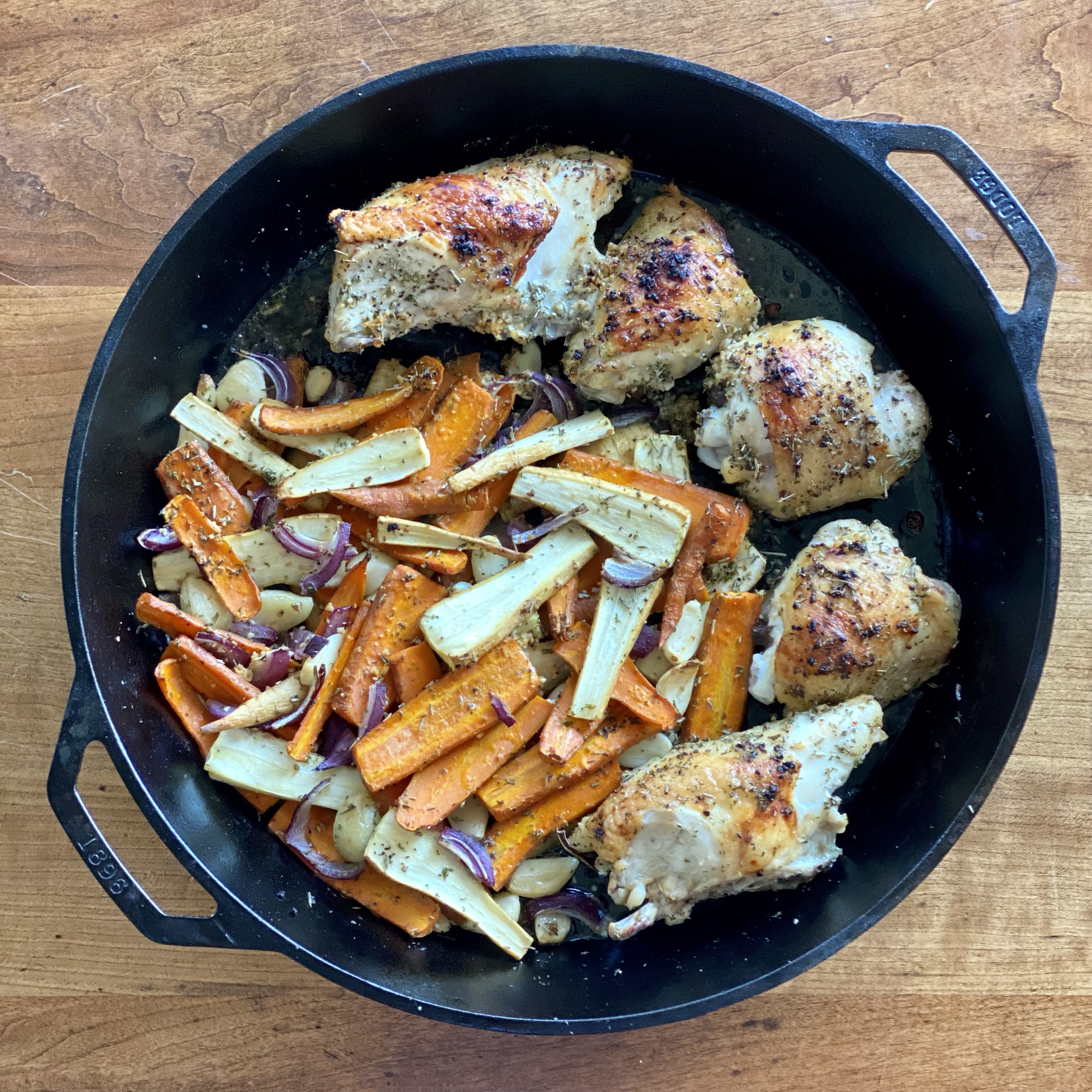 Roasted Garlic Chicken, Carrots & Parsnips