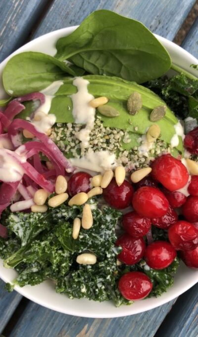 Kale & Berry Summer Omega Superfood Salad with Tahini Dressing (Vegan & Paleo)