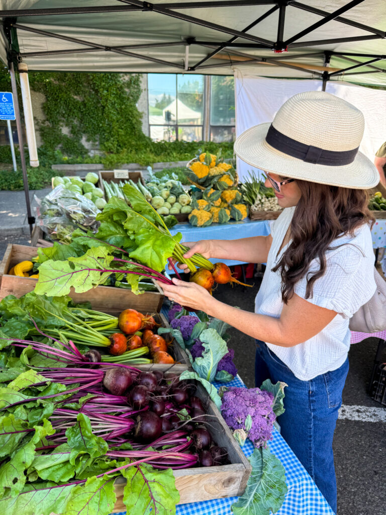 A healthy mid 40s me, shopping at the farmers market
