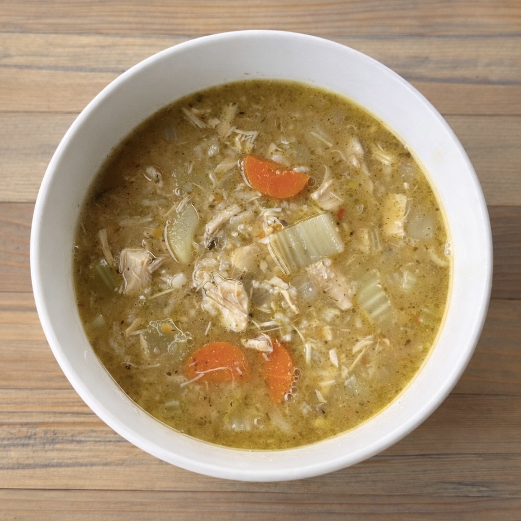 Homemade chicken soup with carrots, celery and potatoes